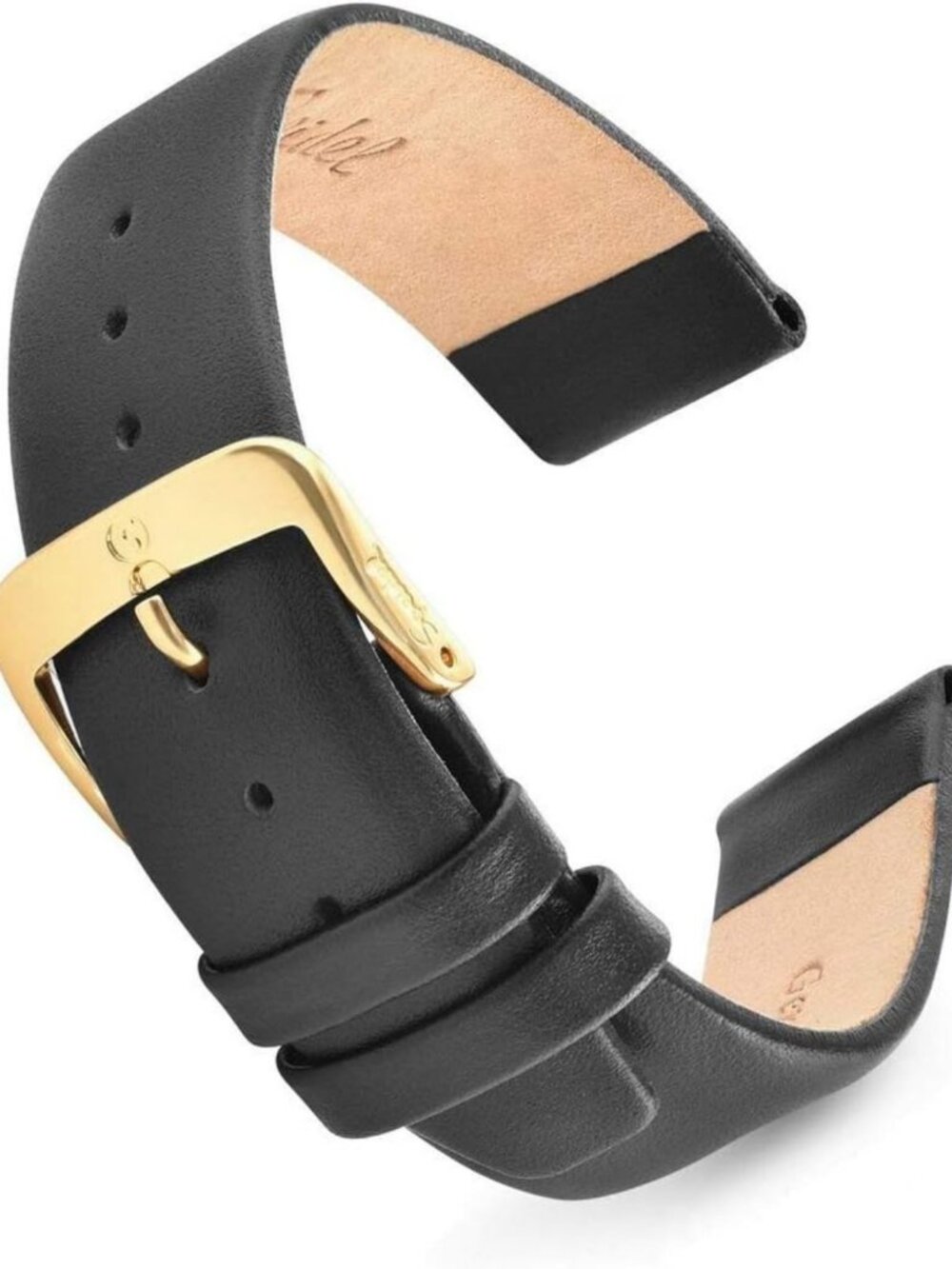 Classic Black Genuine Leather Watch Band, 18mm Calf Skin Replacement Strap